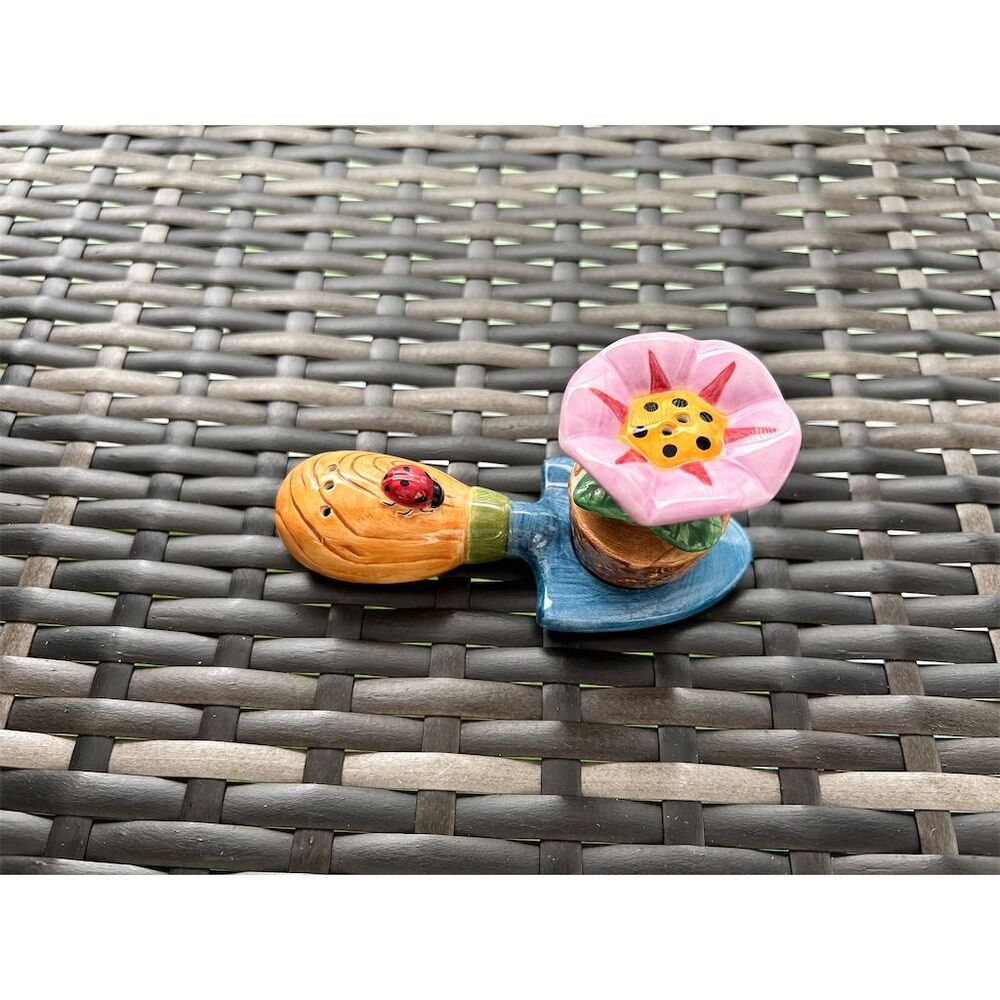 Vandor Ladybug & Flower Salt & Pepper Shaker Set Vintage 1997